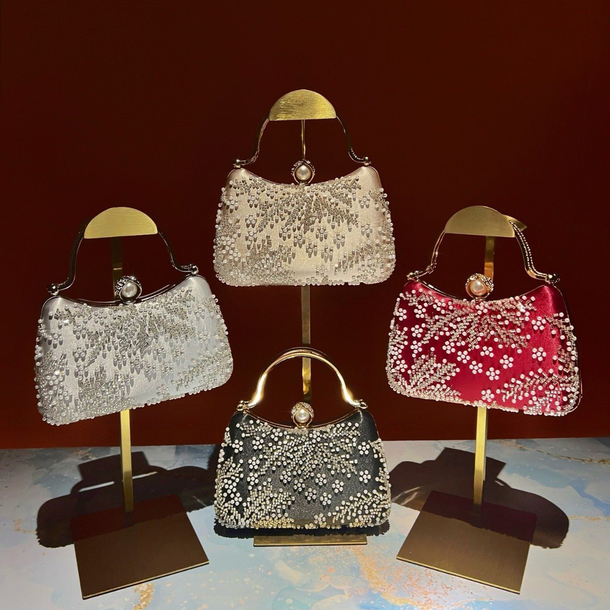 Vintage Pearl Evening Clutch Bag – Rhinestone Embroidered Purse