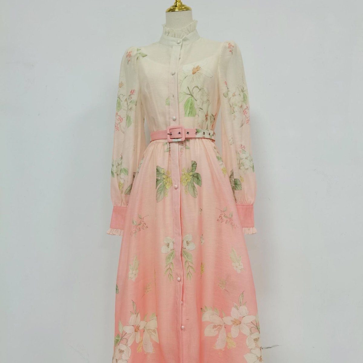 Vintage Floral Print Dress with Ruffle Collar(MS357) - Mariam's Collection