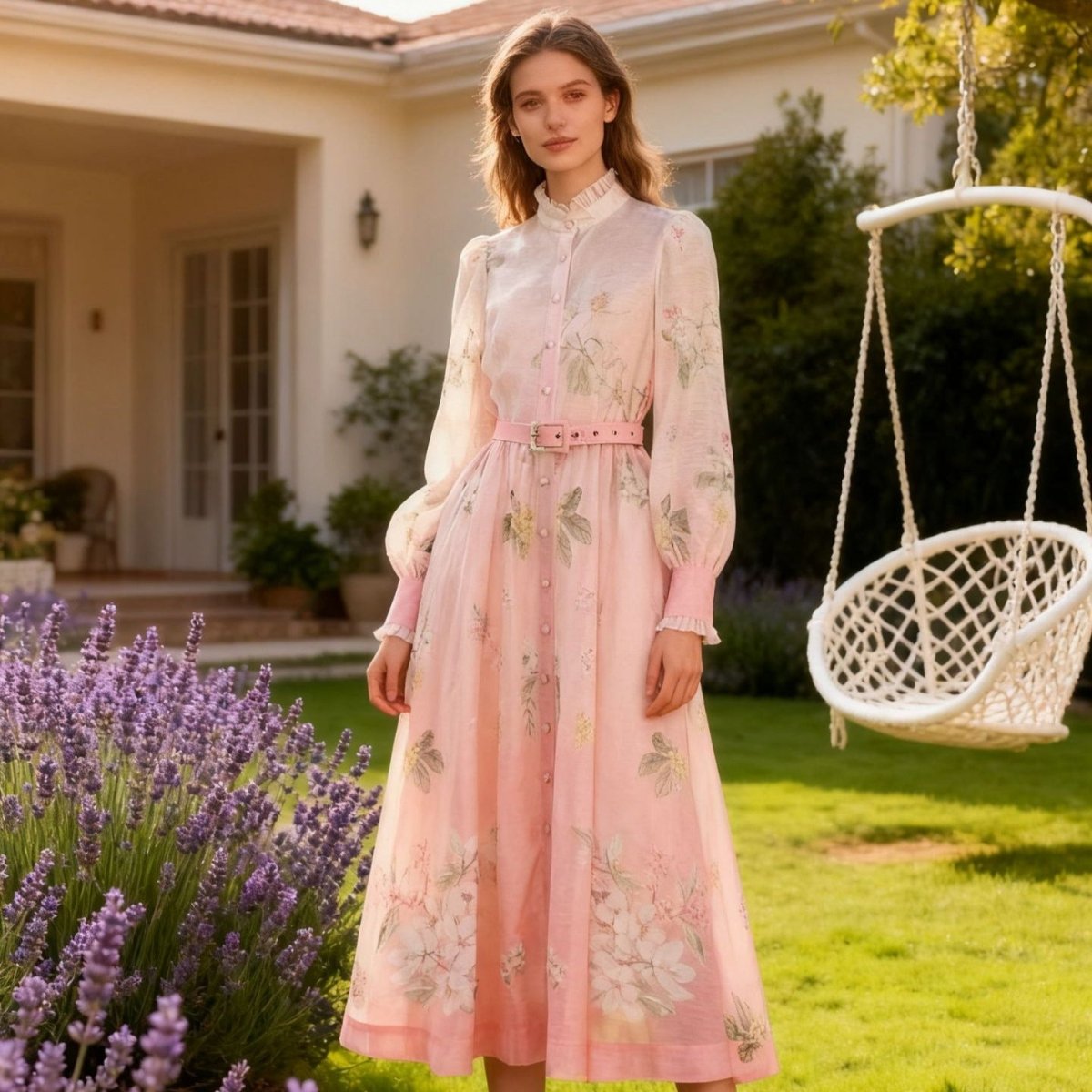 Vintage Floral Print Dress with Ruffle Collar(MS357) - Mariam's Collection