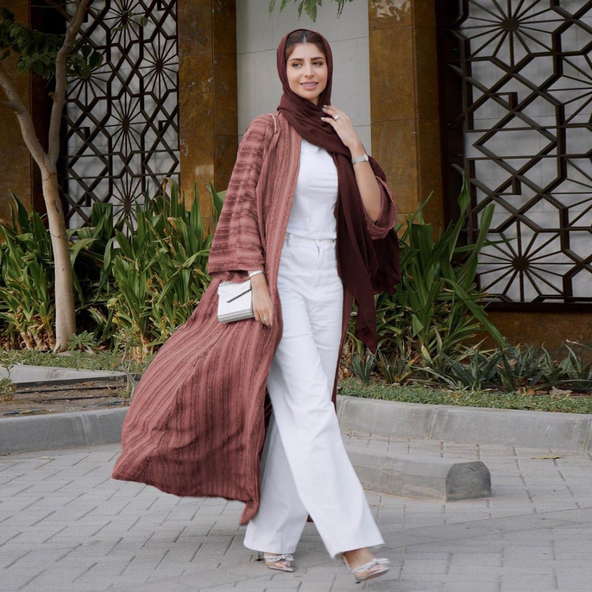 Vintage Knitted Cardigan Abaya | Modest Longline Open Front Jacket for Women(MOA217) - Mariam's Collection
