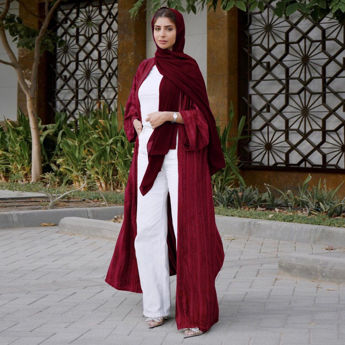 Vintage Knitted Cardigan Abaya | Modest Longline Open Front Jacket for Women(MOA217) - Mariam's Collection