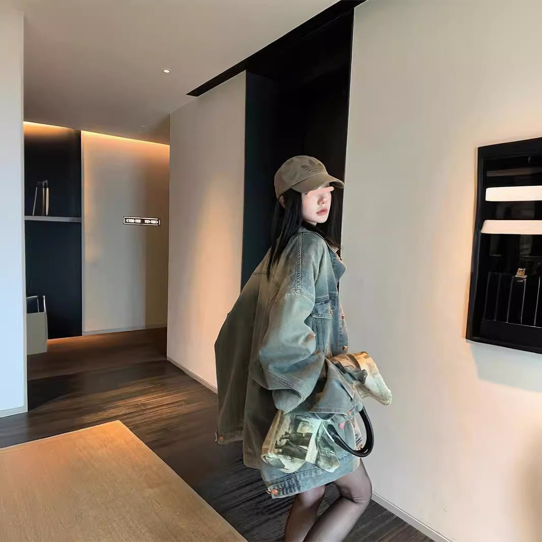 Vintage Oversized Denim Jacket | Loose Fit Casual Jean Jacket(MS150) - Mariam's Collection