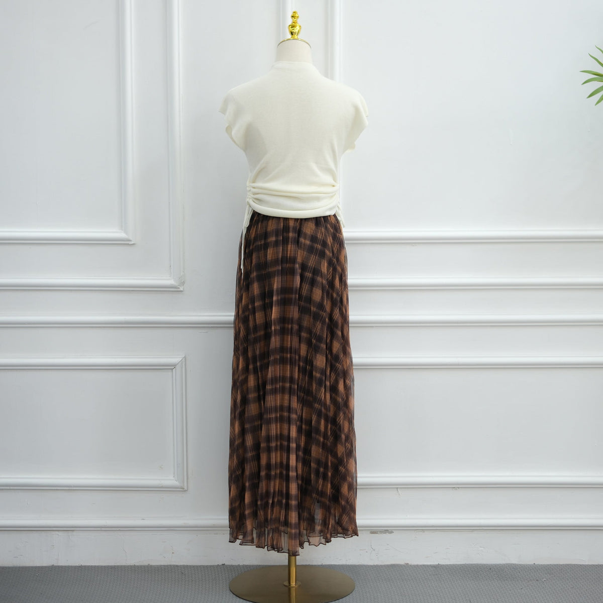 Vintage Plaid Mesh Pleated Maxi Skirt(MS597) - Mariam's Collection