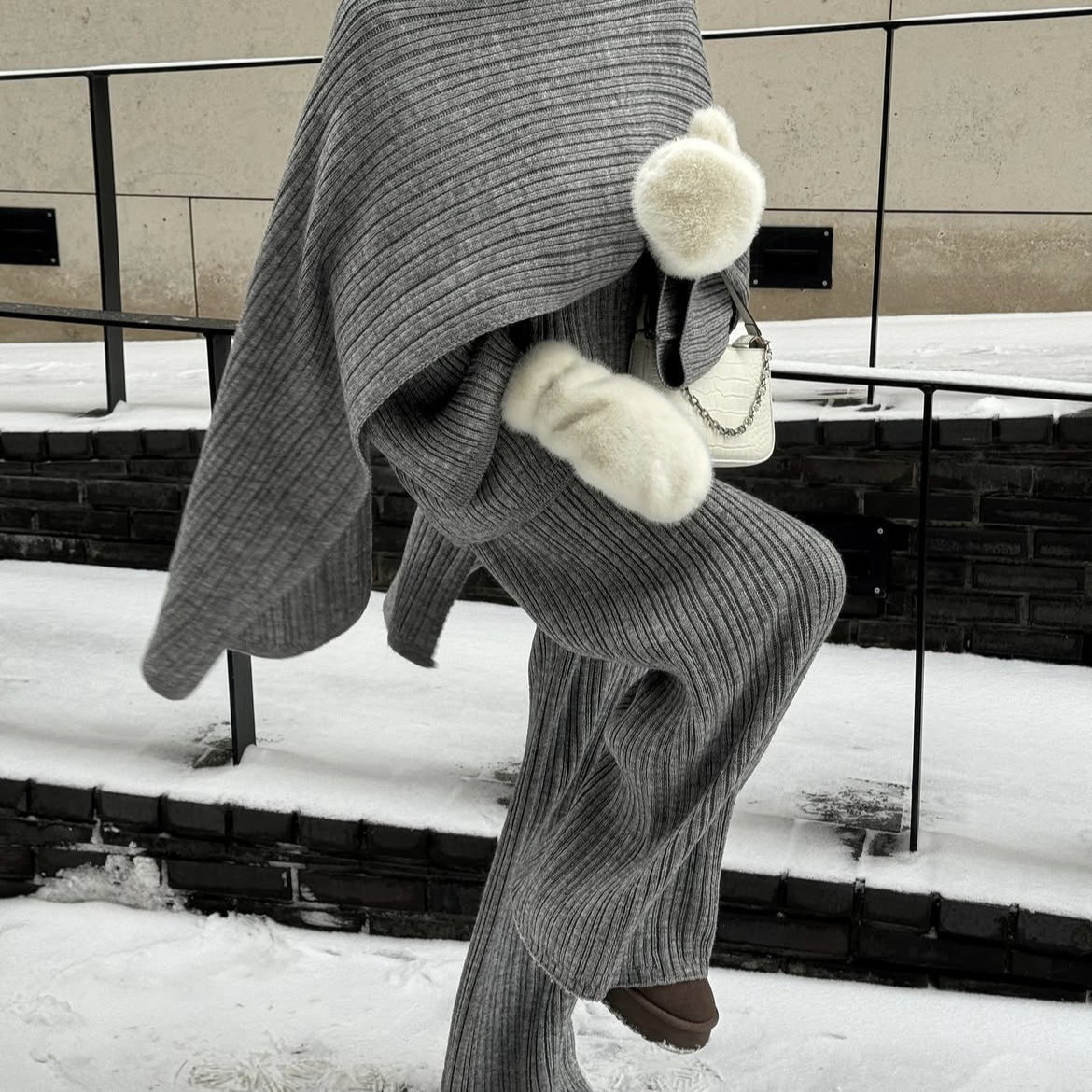 Vintage Ribbed Knit Sweater Set | High Neck Pullover & Wide Leg Pants(MS139) - Mariam's Collection