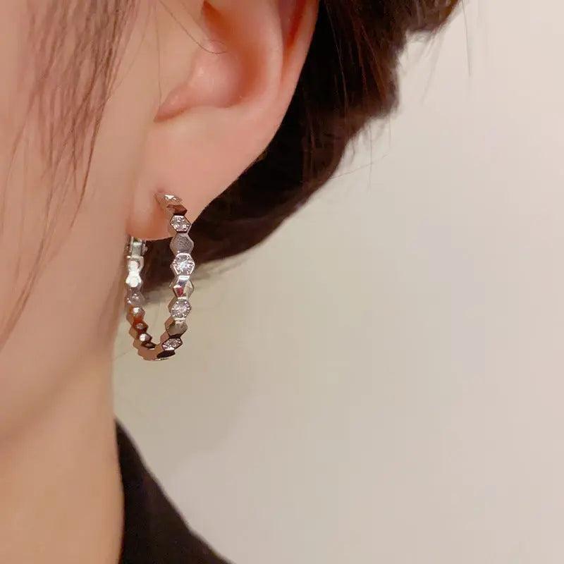 Vintage Style Zircon Inlaid Hoop Earrings Elegant MAC057 - Mariam's Collection