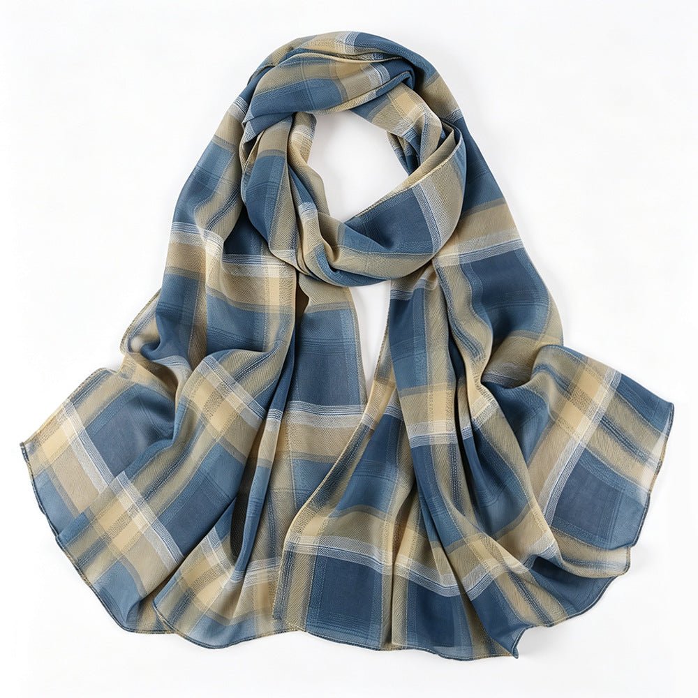 Vintage Tartan Plaid Lightweight Hijab Scarf(MH258) - Mariam's Collection