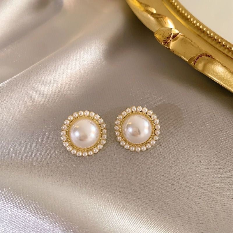 Vintage Wine Red Pearl Stud Earrings（MAC466） - Mariam's Collection
