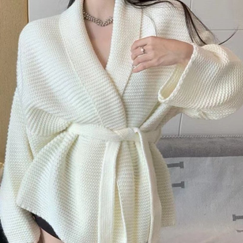 Waffle Knit Robe Cardigan | Belted Oversized Sweater Coat(MS198) - Mariam's Collection