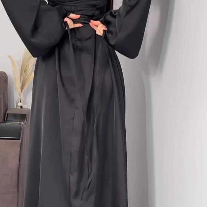 Waist Slim Abaya, Strappy Solid Color Abaya (MA106) - Mariam's Collection