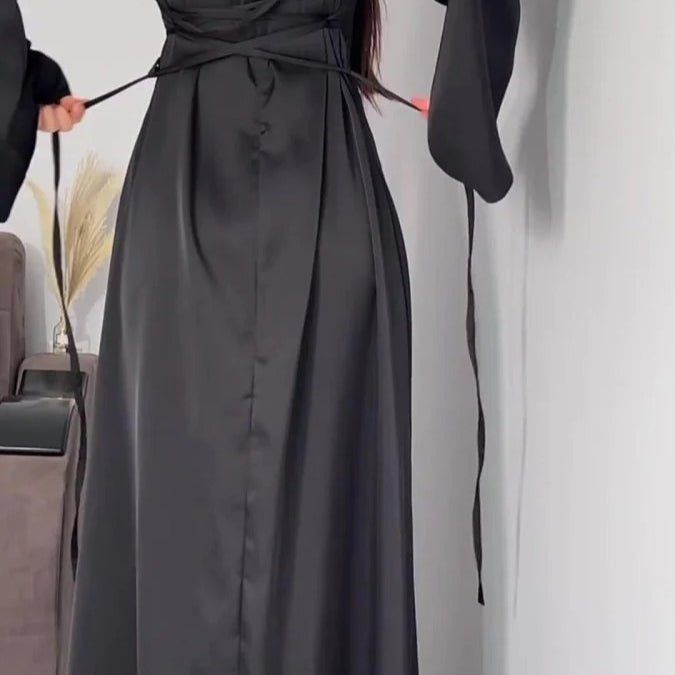 Waist Slim Abaya, Strappy Solid Color Abaya (MA106) - Mariam's Collection