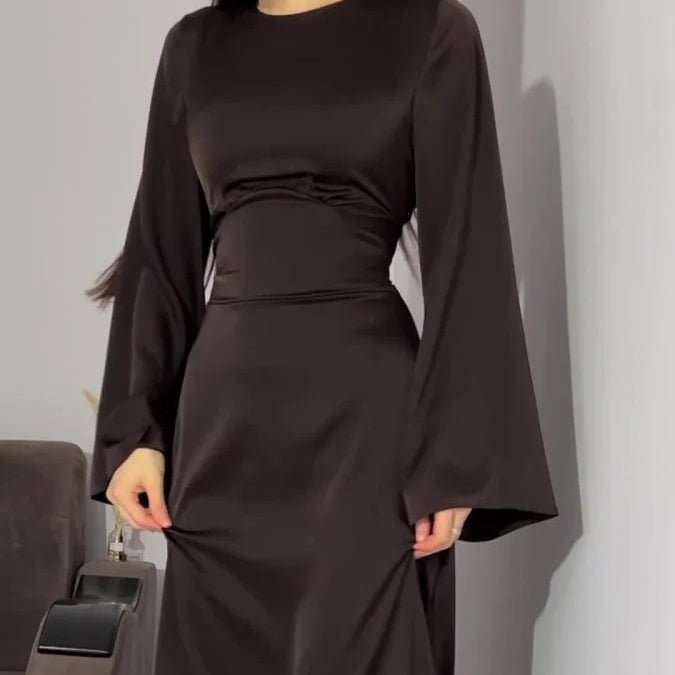 Waist Slim Abaya, Strappy Solid Color Abaya (MA106) - Mariam's Collection