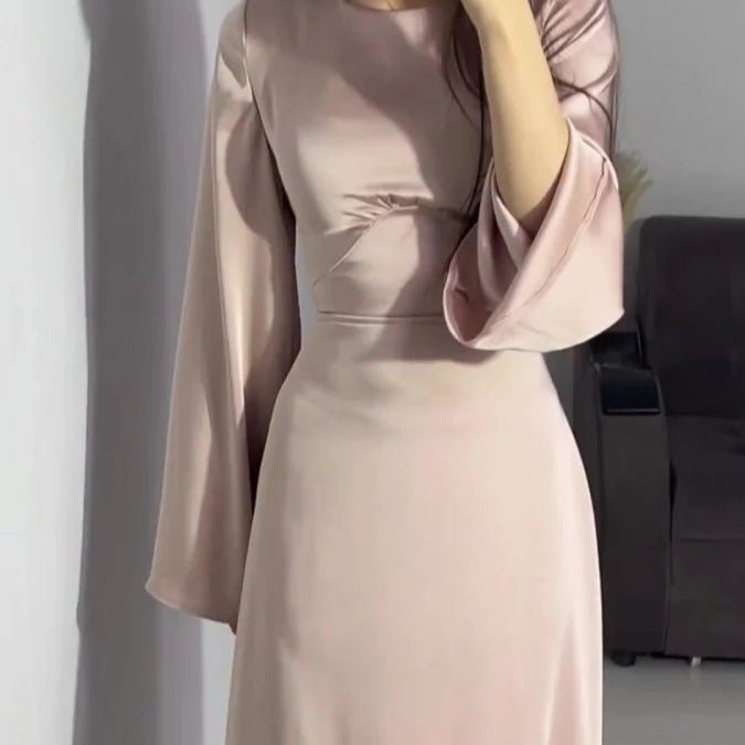 Waist Slim Abaya, Strappy Solid Color Abaya (MA106) - Mariam's Collection