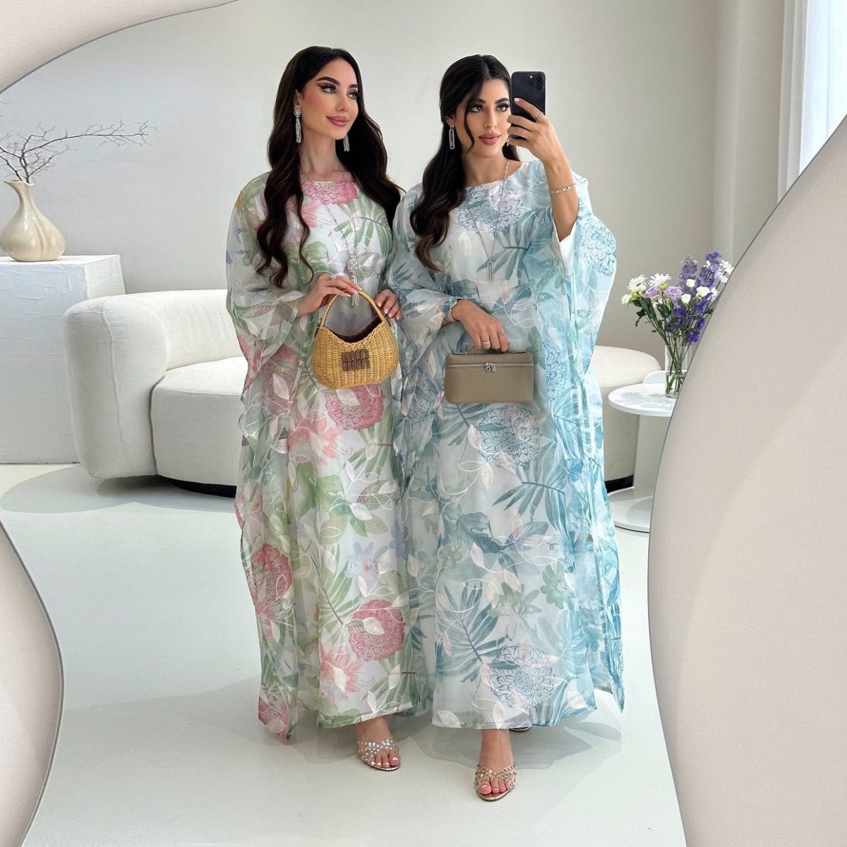 Watercolor Floral Kaftan Abaya | Batwing Sleeve Pullover(MA371) - Mariam's Collection