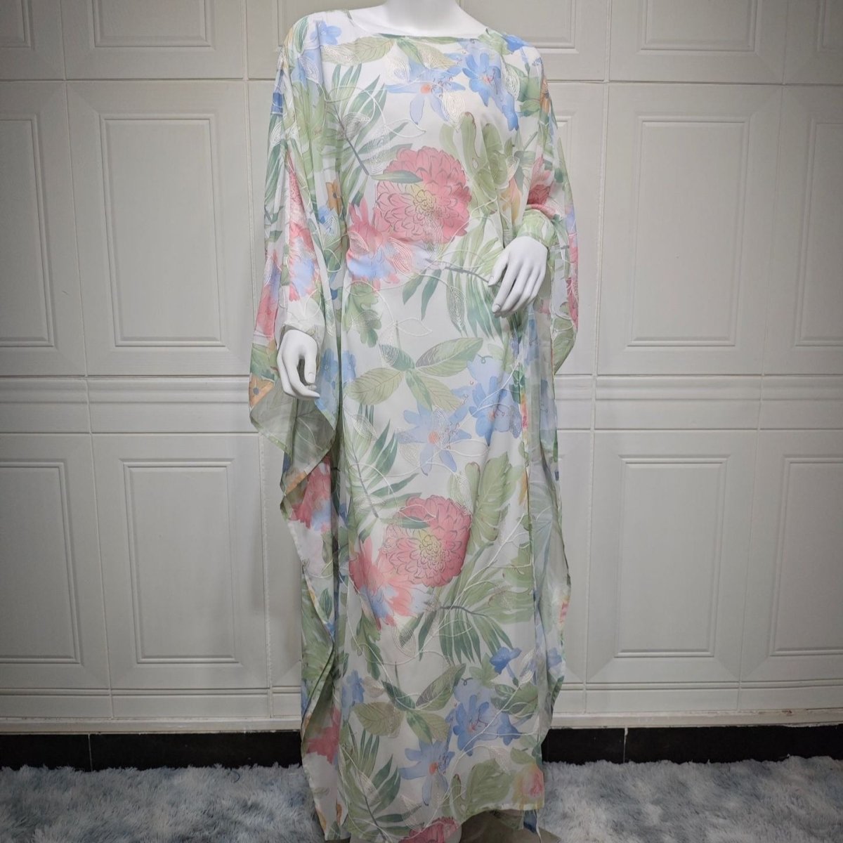 Watercolor Floral Kaftan Abaya | Batwing Sleeve Pullover(MA371) - Mariam's Collection