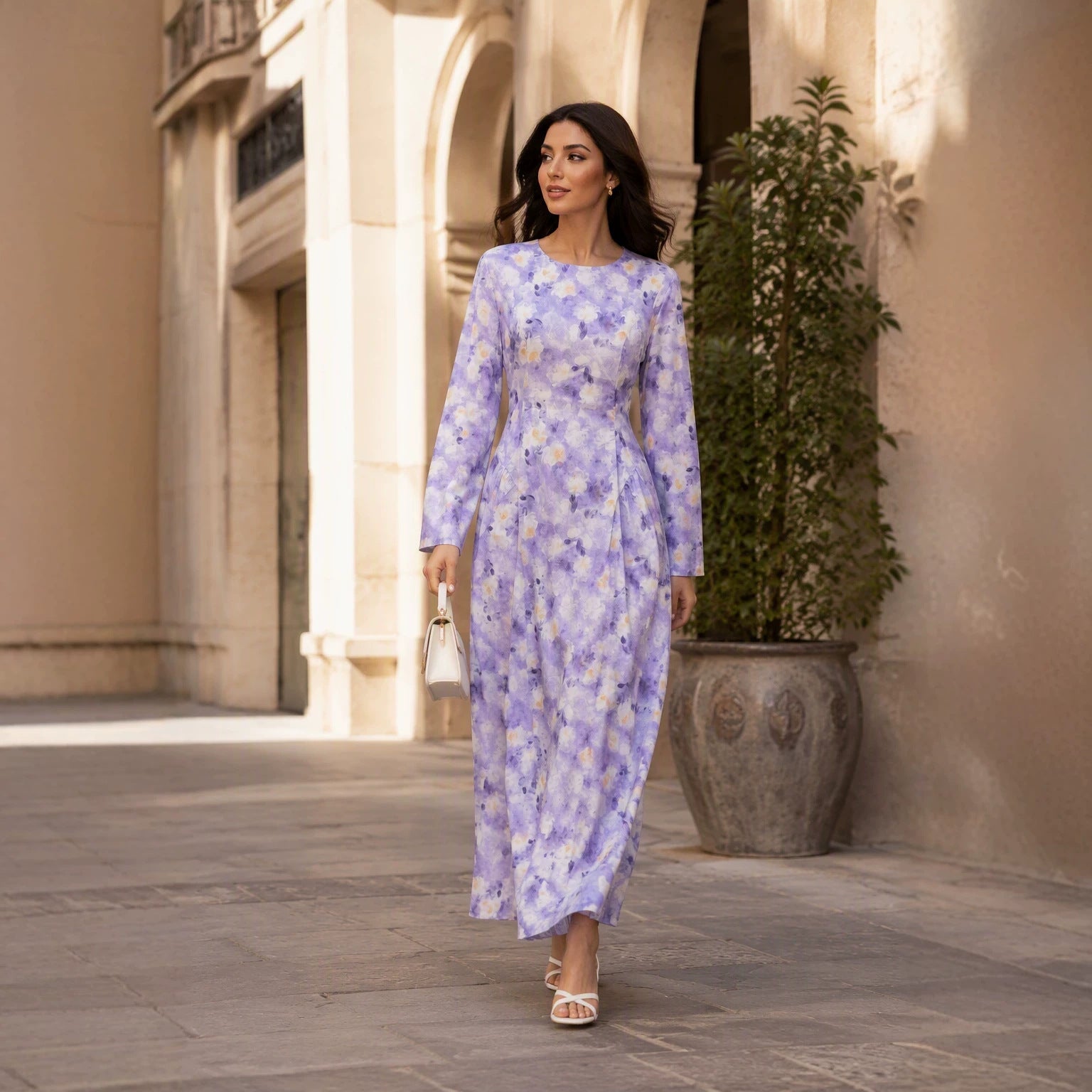 Watercolour Floral Maxi Dress – Bell Sleeve Flared Maxi Dress