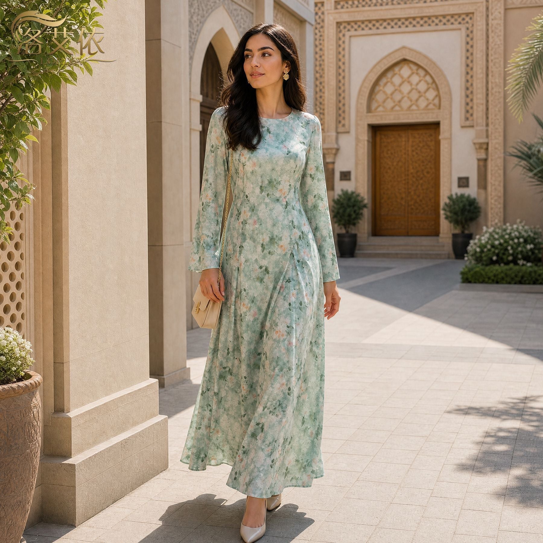 Watercolour Floral Maxi Dress – Bell Sleeve Flared Maxi Dress