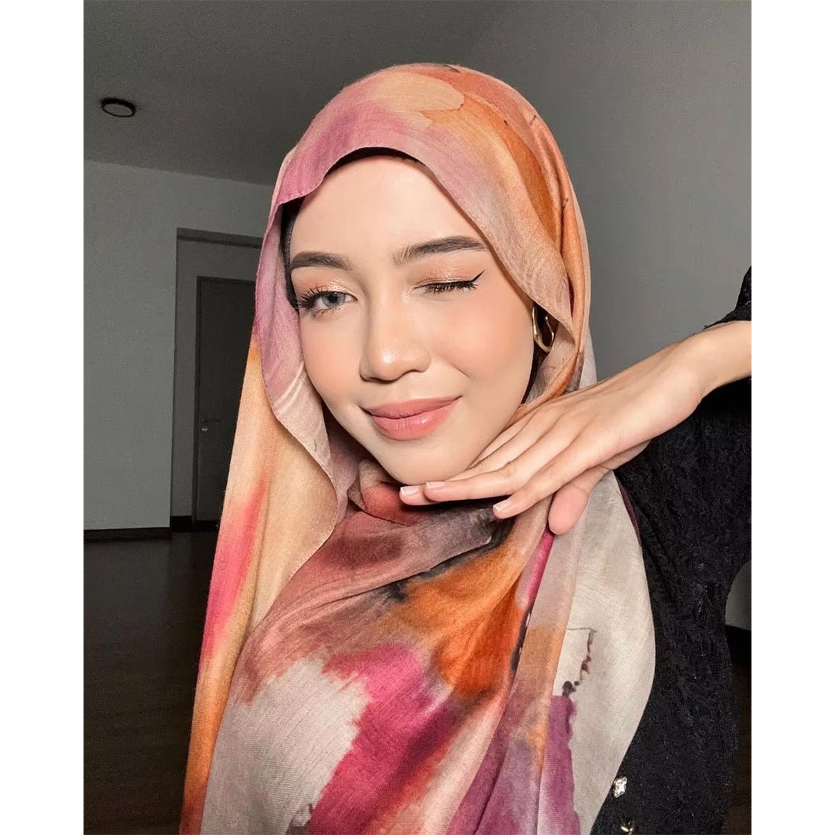 Watercolour Floral Printed Hijab (MH103) - Mariam's Collection