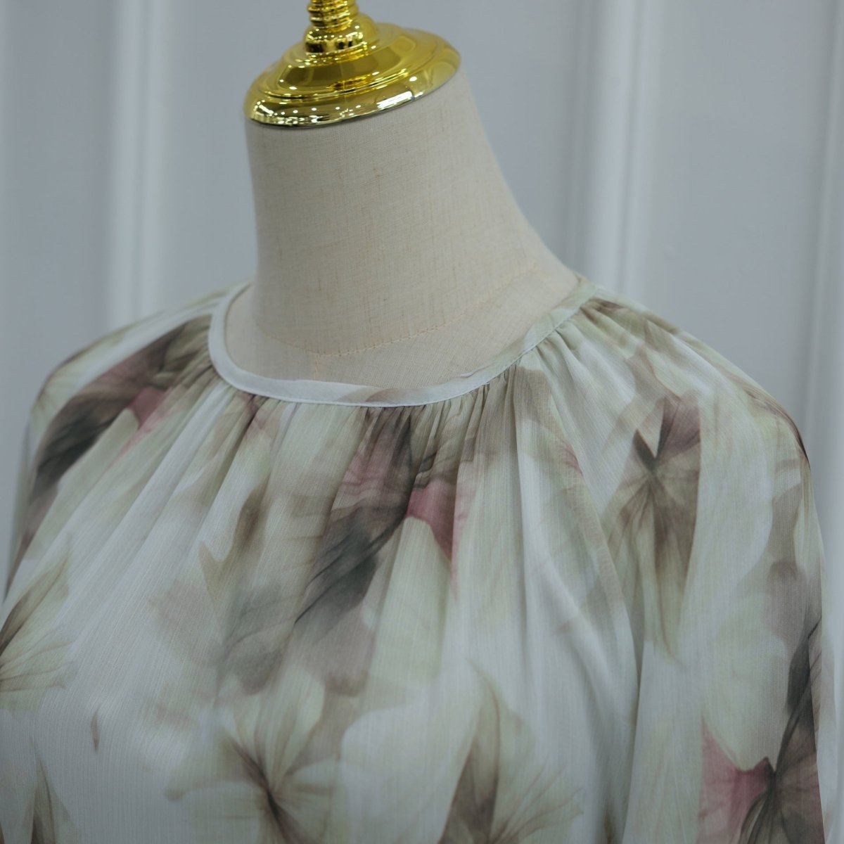 Watercolour Print Double-Layer Flared-Sleeve Maxi Dress(MA479) - Mariam's Collection