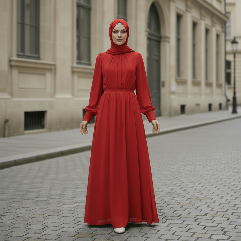 White Chiffon Princess Dress Abaya with Lantern Sleeves | Elegant Spring Fairy Swing French Court-Style Abaya (MA180) - Mariam's Collection