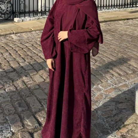 Wide Sleeve Corduroy Abaya (MA045) - Mariam's Collection