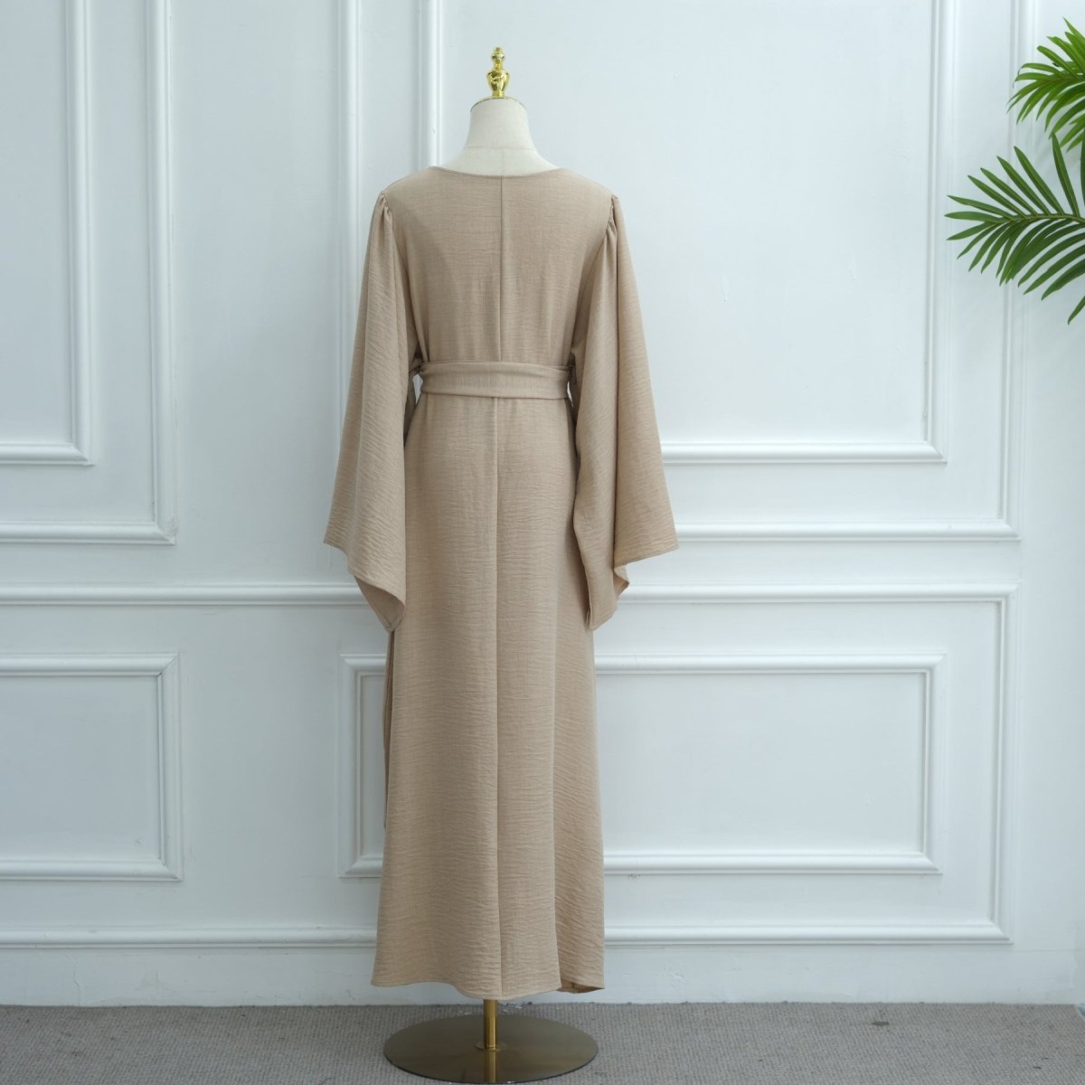 Wide Sleeve Textured Twill Blend Abaya with Belt(MA333) - Mariam's Collection