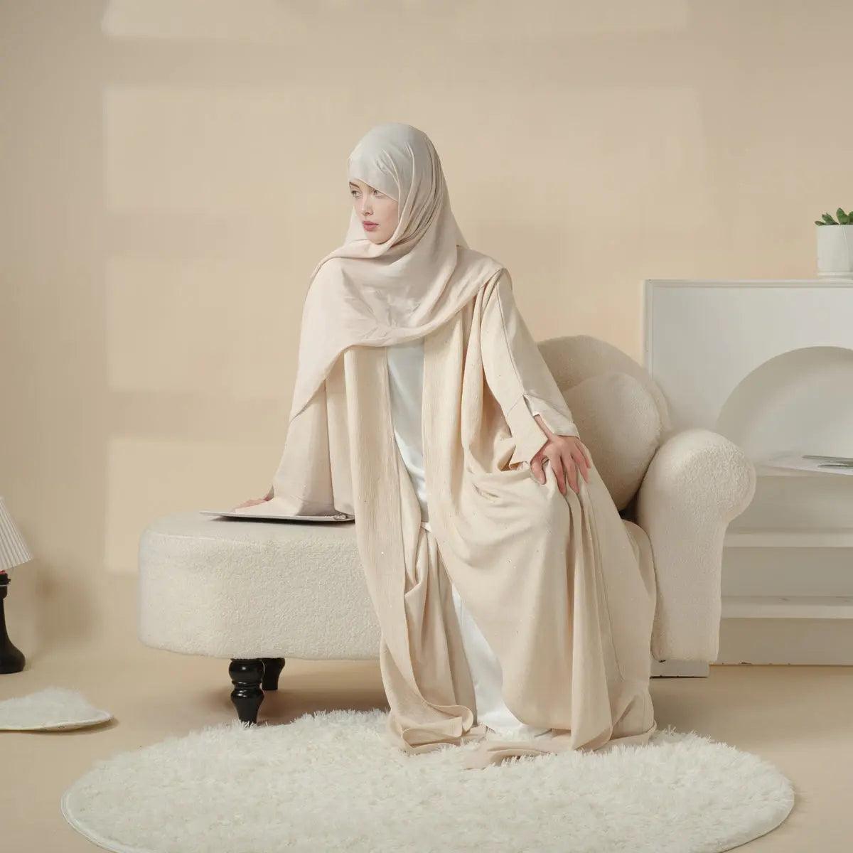 Wide Split Sleeve Glittering Ripple Cloth Open Abaya (MOA027) - Mariam's Collection