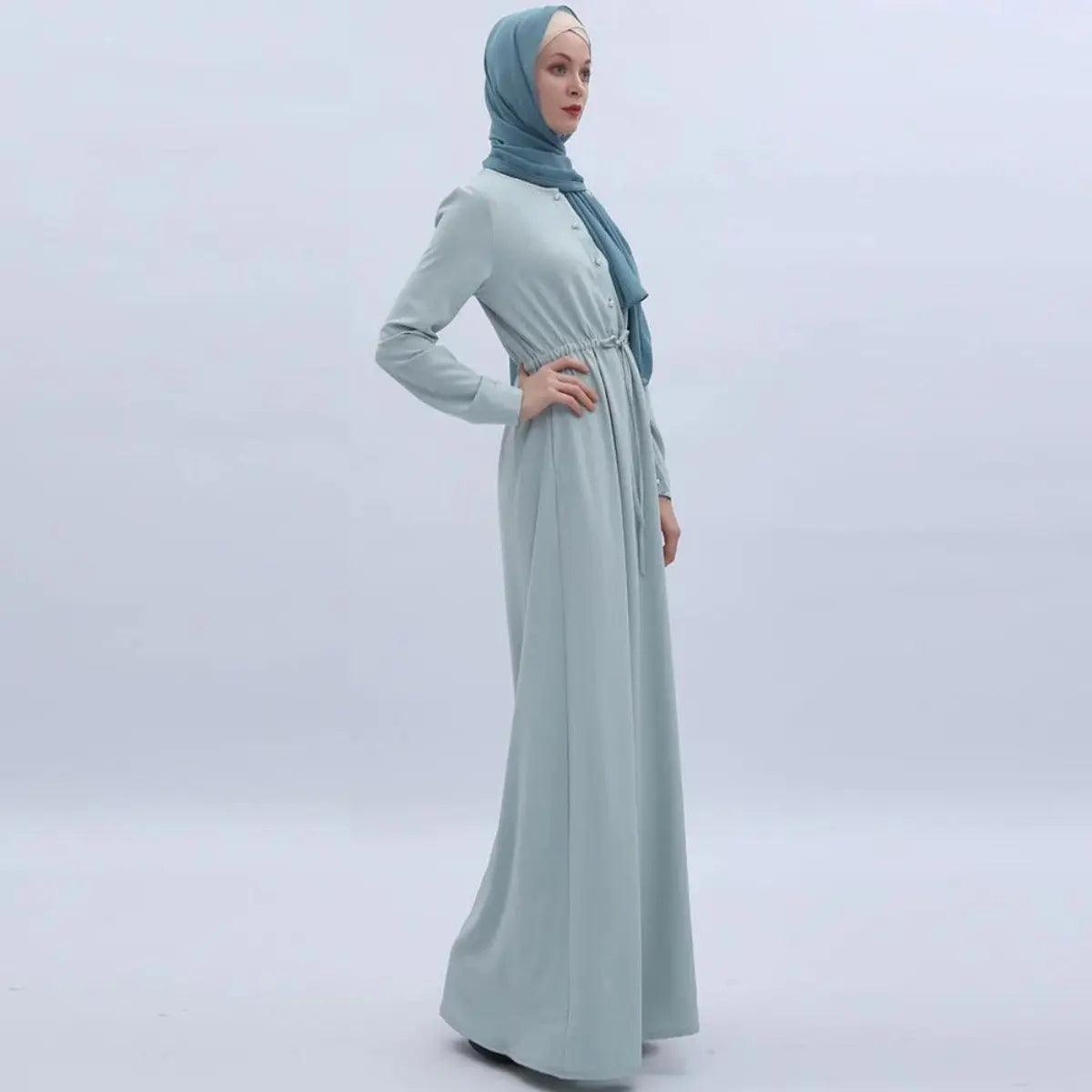 Women's Mint Green Abaya with Pearl Buttons & Pockets - Mariam's Collection - Mariam's Collection