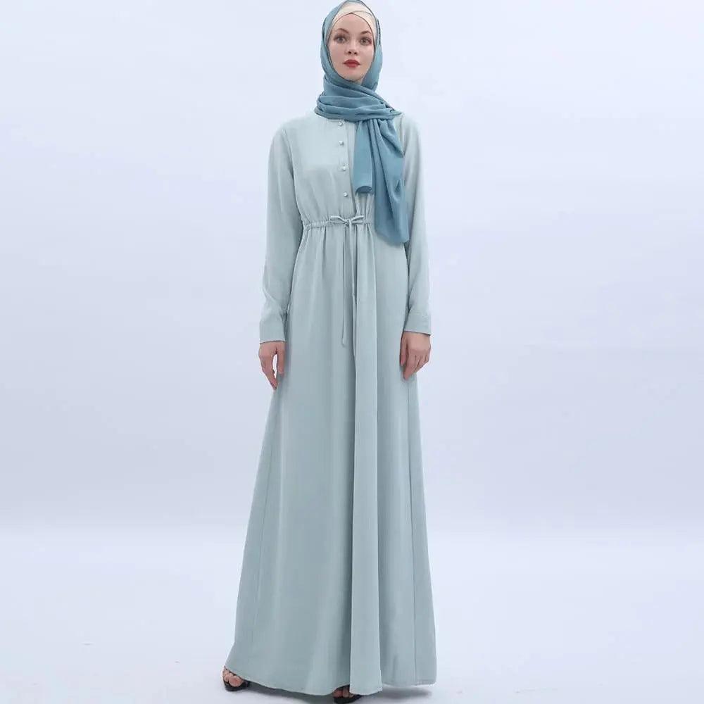 Women's Mint Green Abaya with Pearl Buttons & Pockets - Mariam's Collection - Mariam's Collection