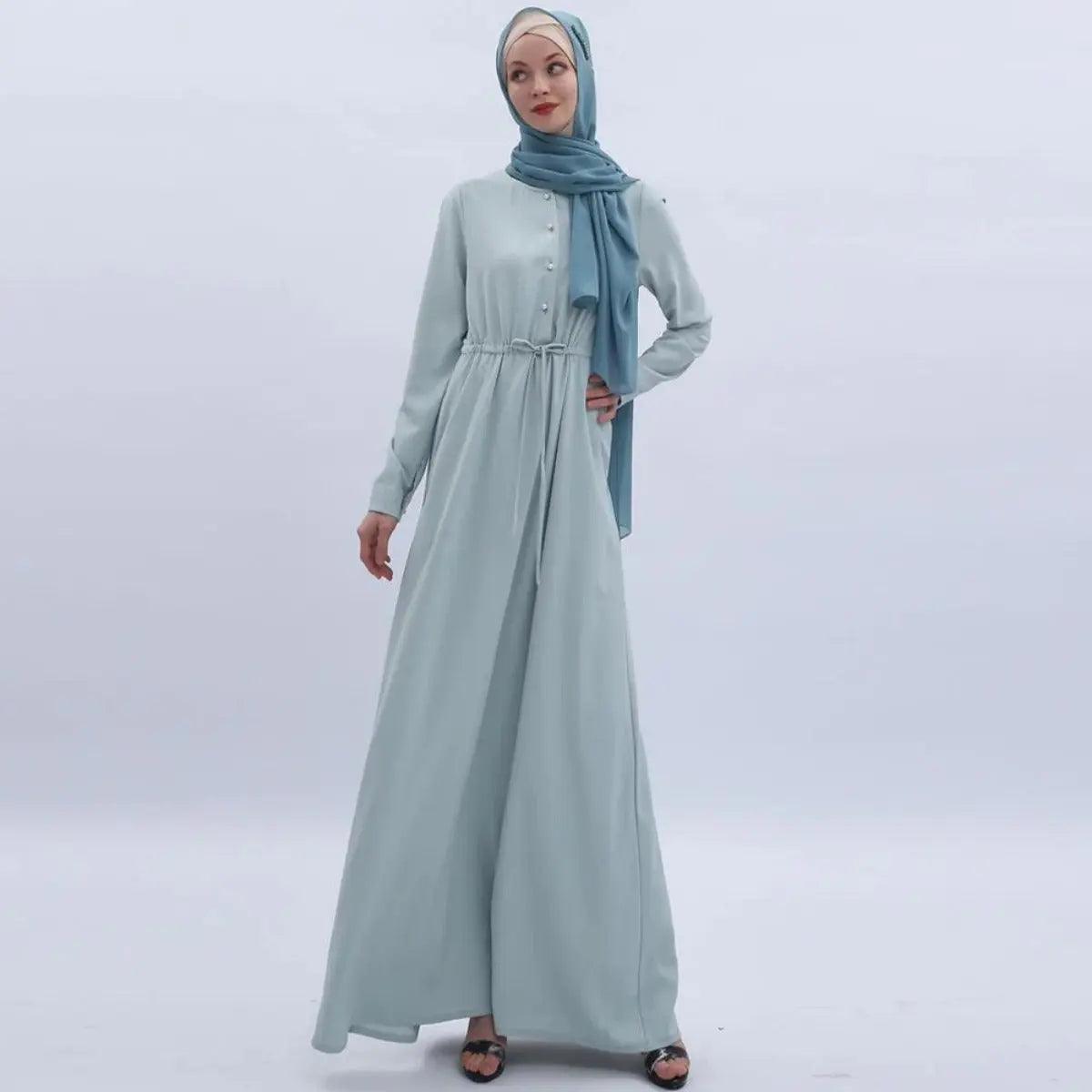 Women's Mint Green Abaya with Pearl Buttons & Pockets - Mariam's Collection - Mariam's Collection