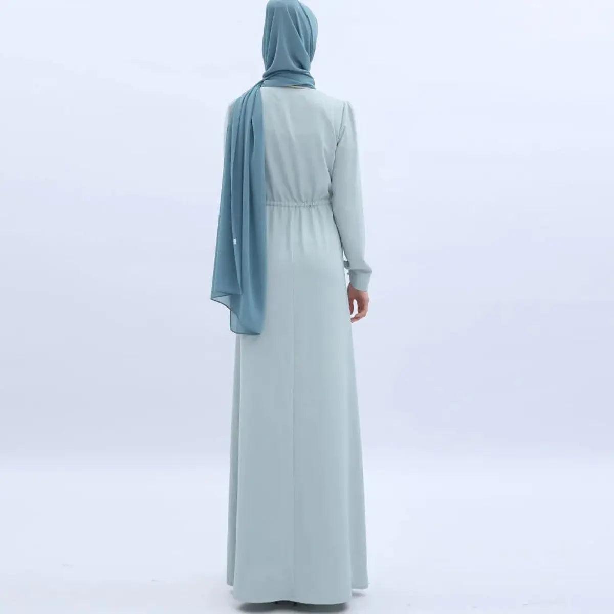 Women's Mint Green Abaya with Pearl Buttons & Pockets - Mariam's Collection - Mariam's Collection