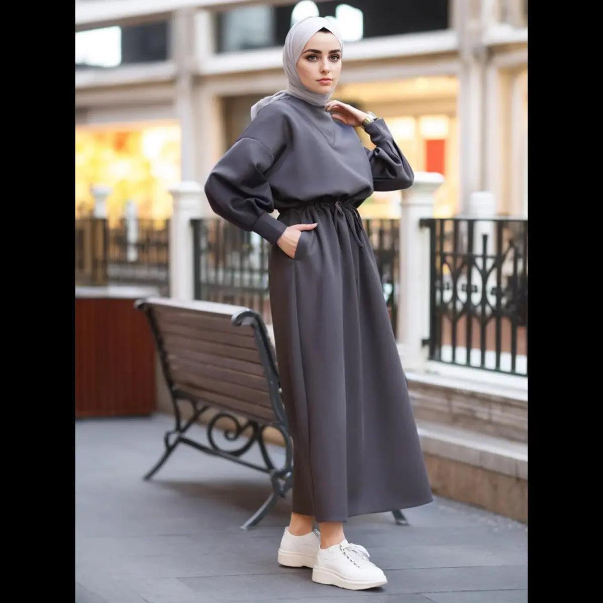 Women's Winter Abaya with Scuba Girdle - MA046 Mariam's Collection - Mariam's Collection