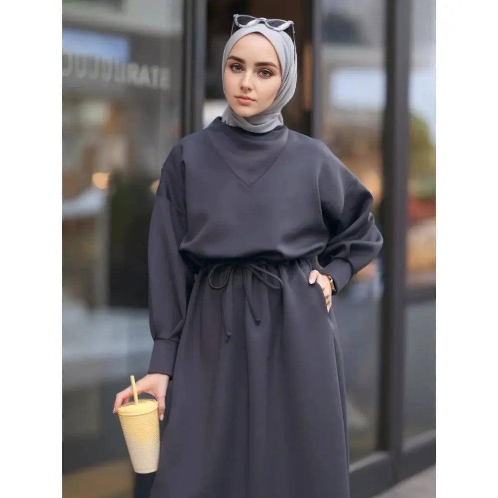 Women's Winter Abaya with Scuba Girdle - MA046 Mariam's Collection - Mariam's Collection