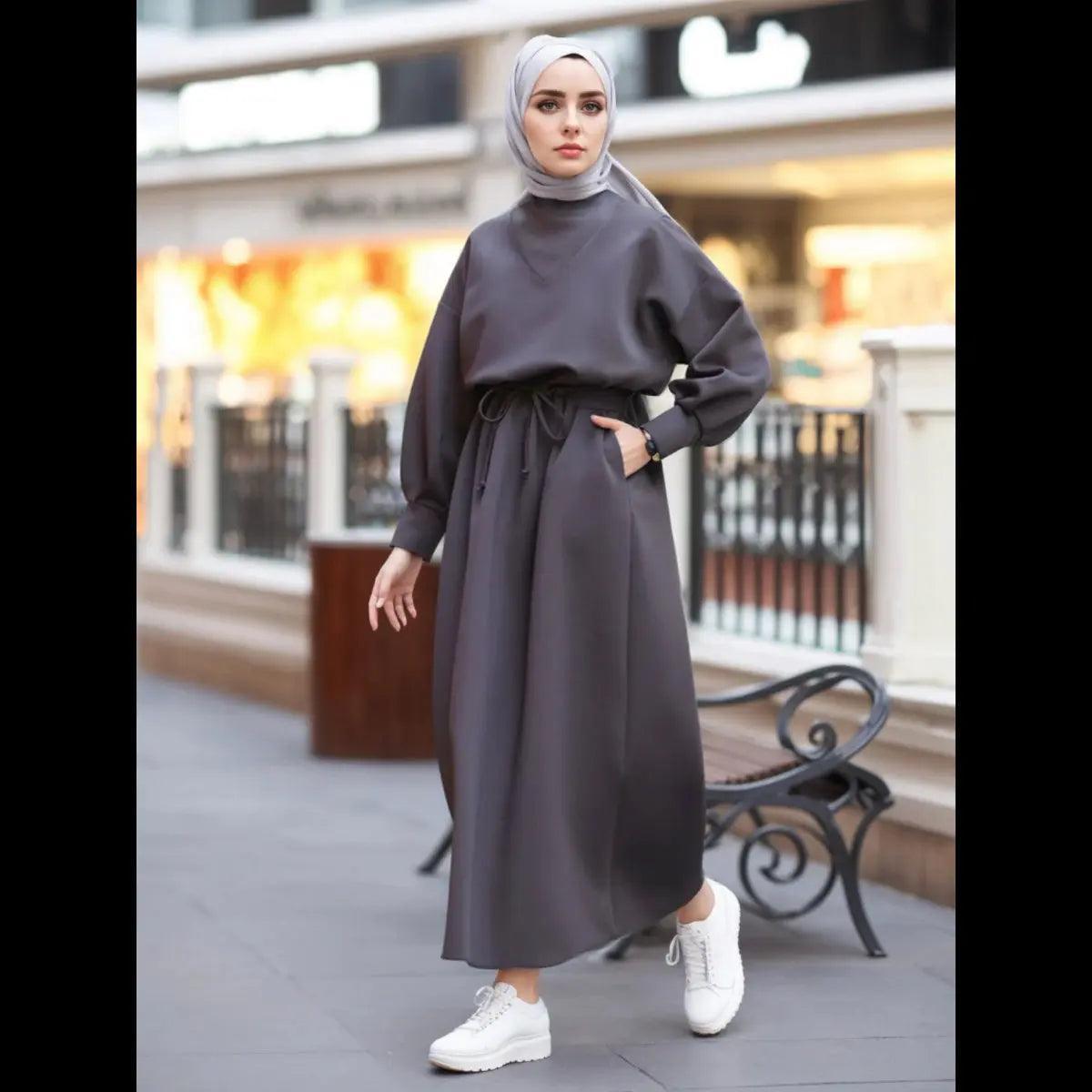 Women's Winter Abaya with Scuba Girdle - MA046 Mariam's Collection - Mariam's Collection