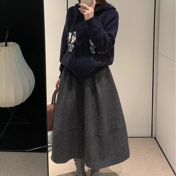 Wool-Look Cocoon A-Line Skirt(MS593) - Mariam's Collection