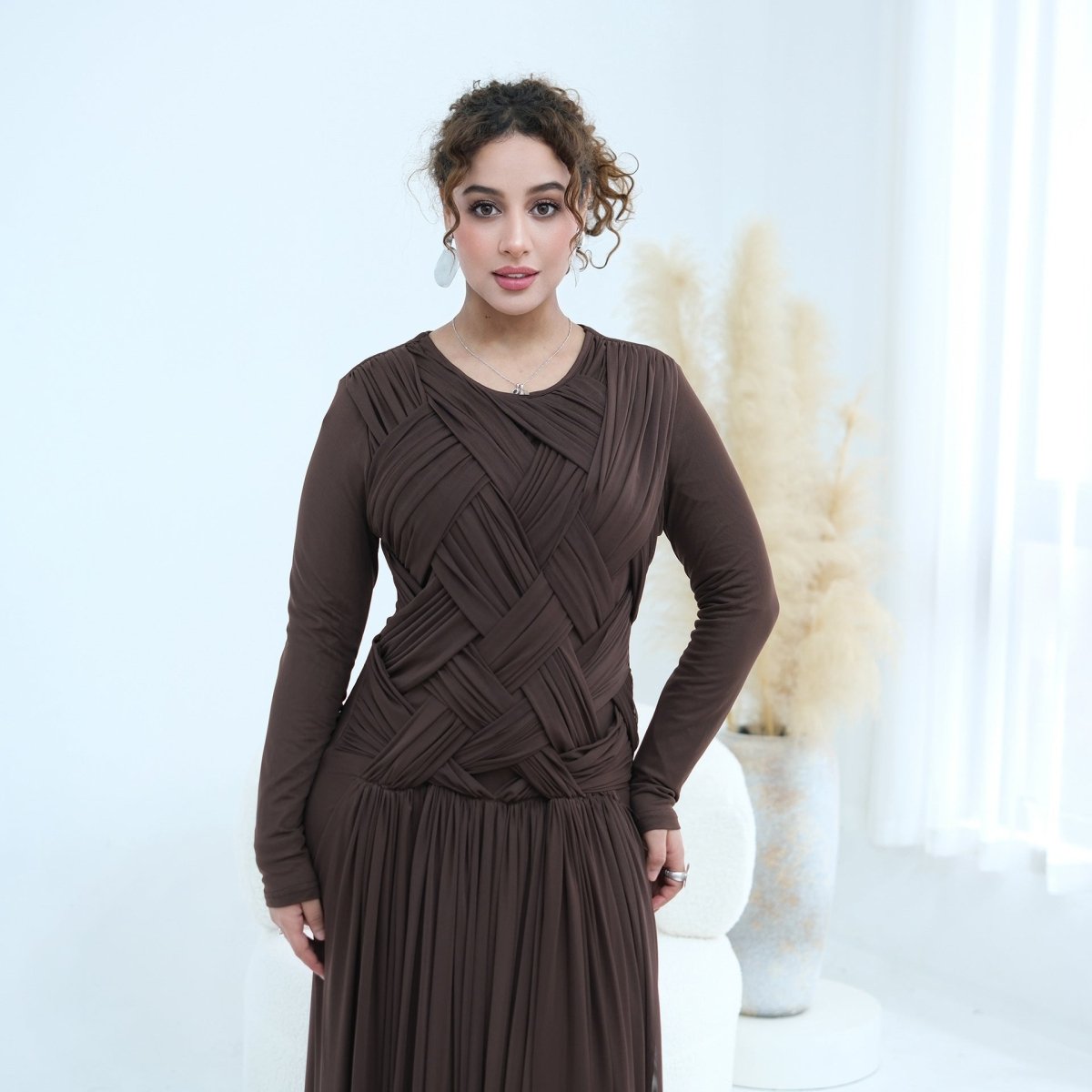 Woven Cross-Strap Bodice Mesh Maxi Dress – Party Maxi Dress