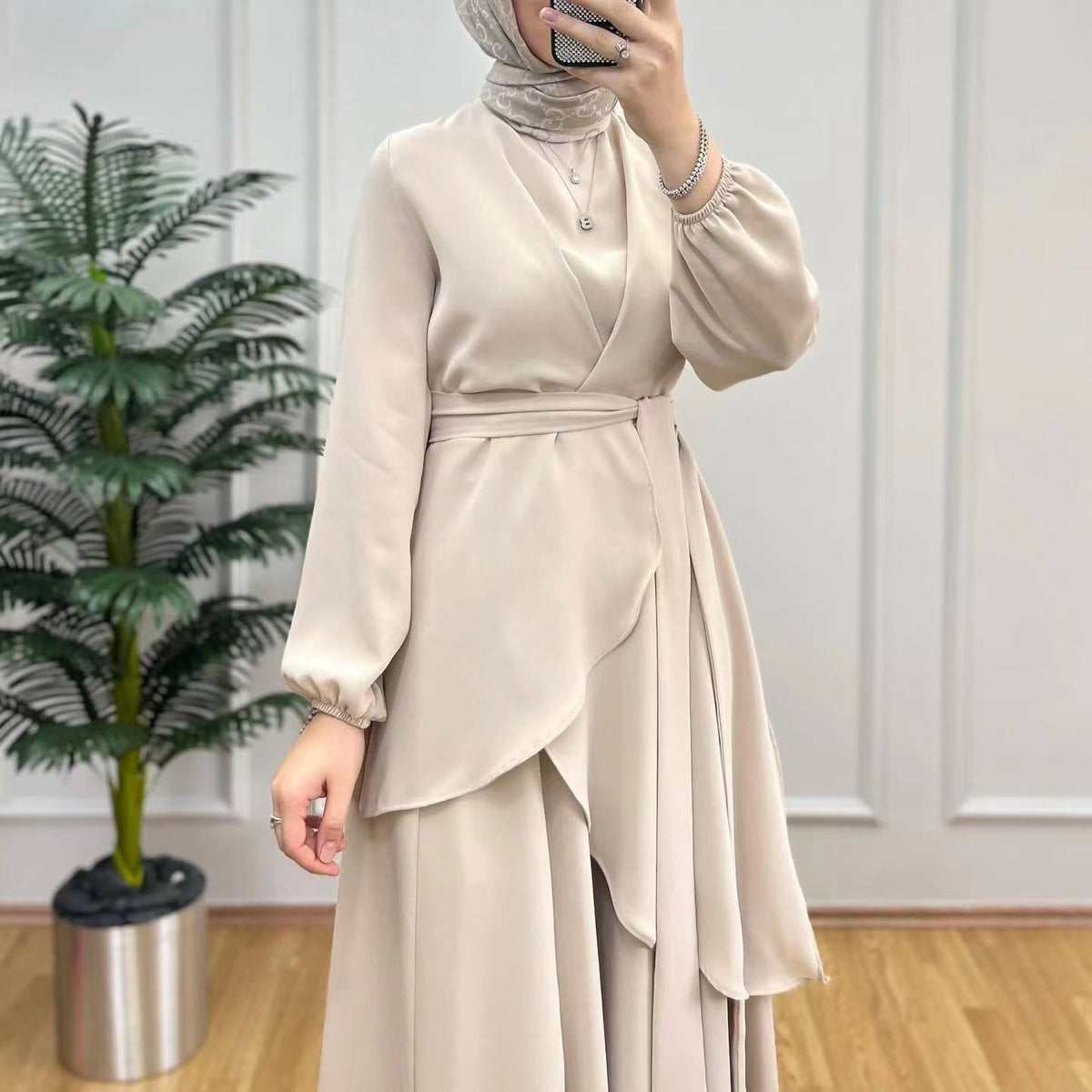 Balloon Sleeve Co-ord Set – Wide-Leg Trousers Two-Piece Suit Set
