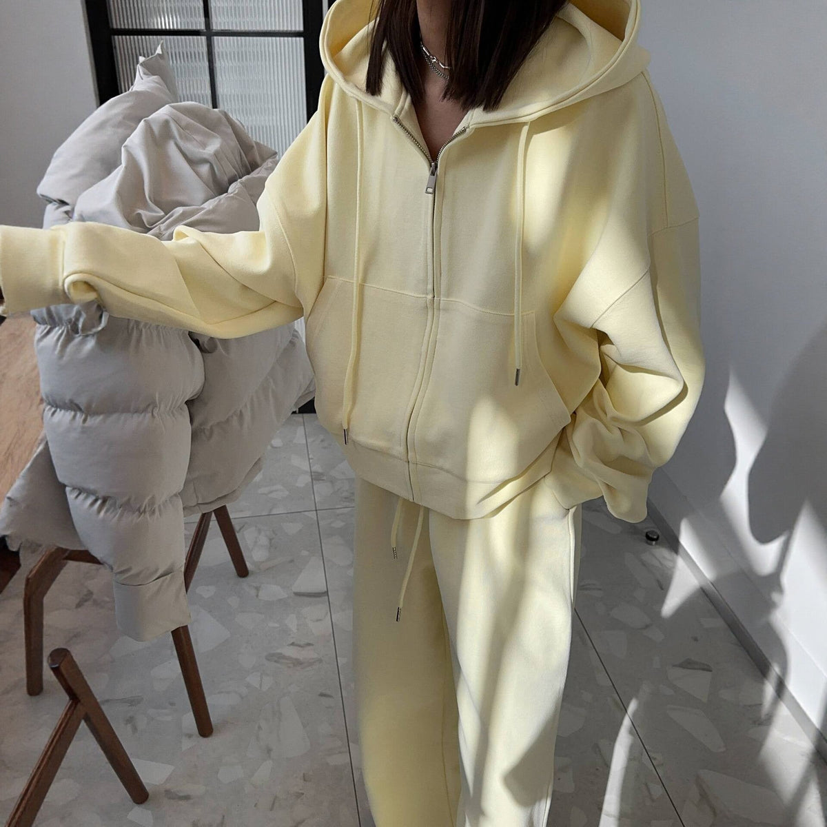 Modest Hoodie Tracksuit – Wide-Leg Sweatpants Two-Piece Set