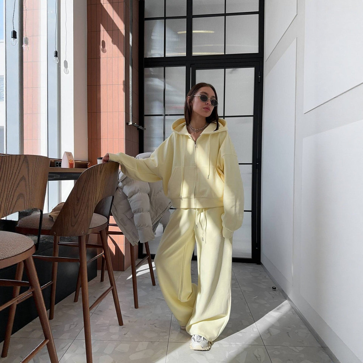 Modest Hoodie Tracksuit – Wide-Leg Sweatpants Two-Piece Set